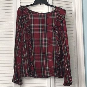 Sanctuary Ruffle Detail Plaid Blouse